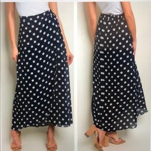 Navy blue and white polka dot skirt
